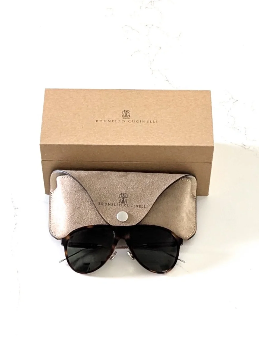 NWT Brunello Cucinelli Pilot Sunglasses Havana Classic Dark Green Polarized $930